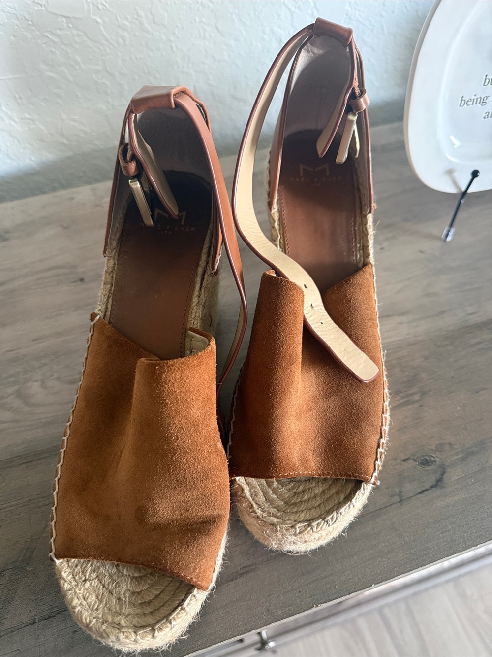 Marc Fisher Tan Suede Espadrille Wedge Sandals